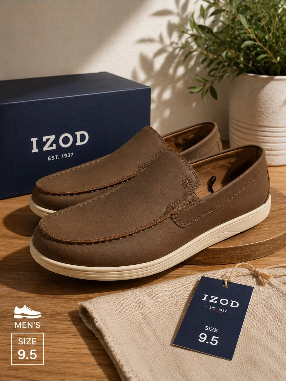 IZOD Men's Brown Slip-On Casual Loafers tan 9.5